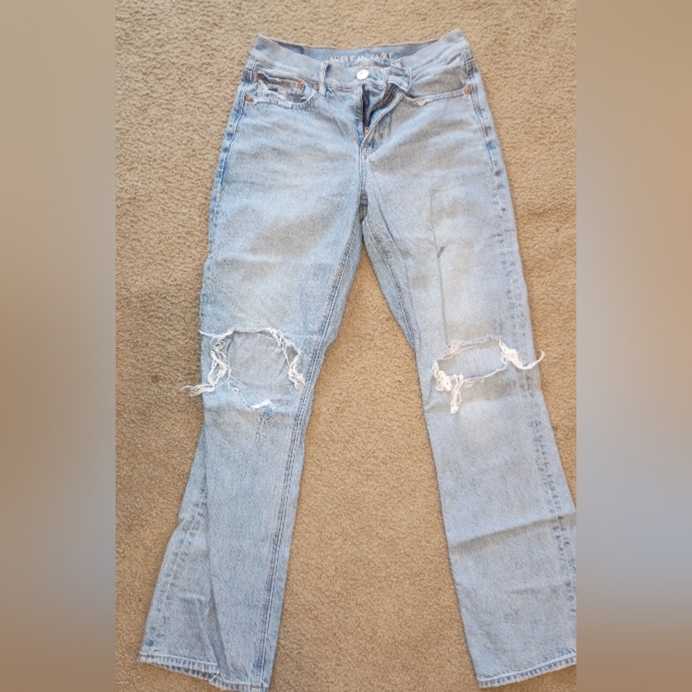 American Eagle Outfitters Light Blue Distressed Flare Jeans